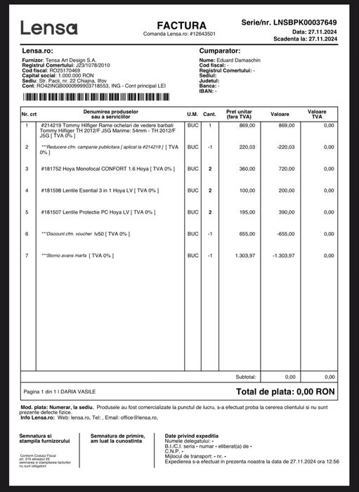 Ochelari de vedere Tommy Hilfiger fara dioptrii