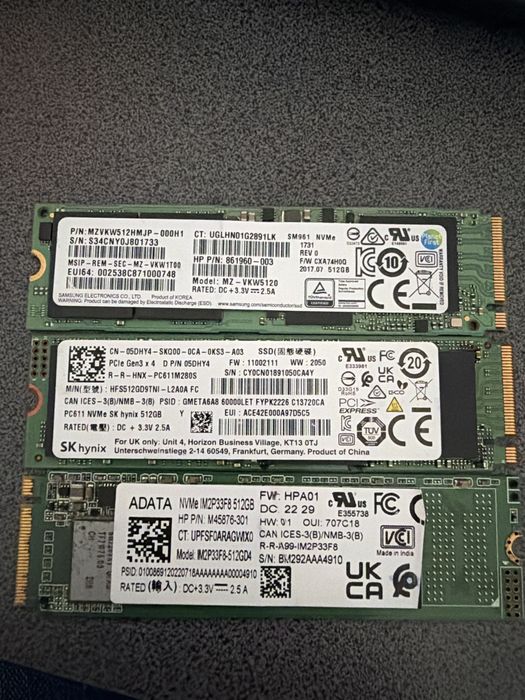 Ssd 512g M2 nvme pci-e Samsung Intel SkHynix