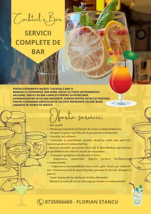 BARMAN LA EVENIMENTE & Cocktails BarMobil - nunti, botezuri, petreceri