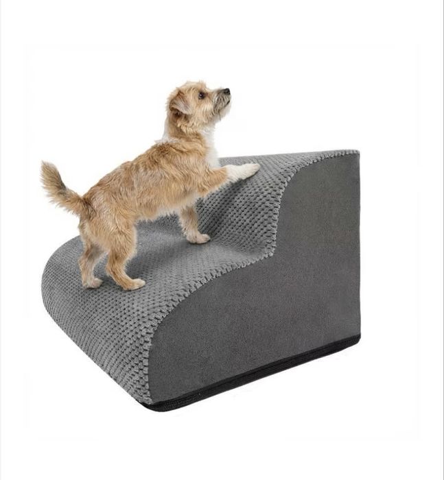 Scara pentru caini si pisici Averra, 2 trepte, 30 cm, husa din plus detasabila si lavabila, spuma premium pentru stabilitate 40×40×30 cm gri