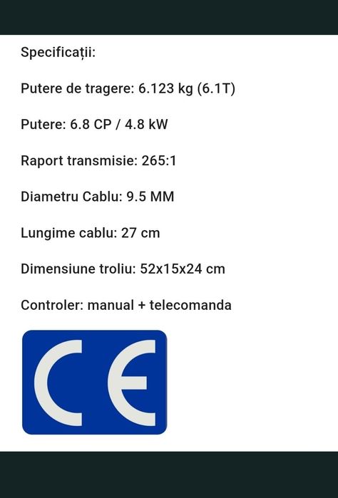 Troliu auto VEVOR 13500 lbs 6.1 tone cablu sintetic, FACTURA,GARANTIE