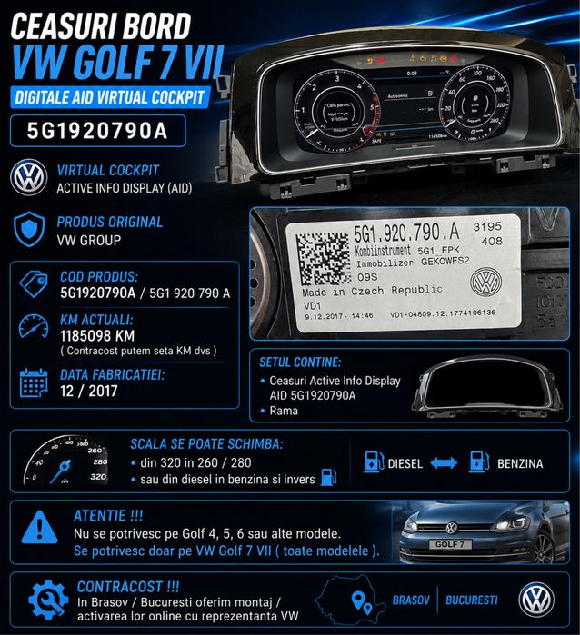 Ceasuri Bord Digitale VW Golf 7 VII 5G1920790A 5G1 920 790 A Cockpit