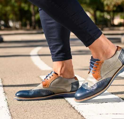 Pantofi derby 46 brogue Nicola Benson piele naturala moale navy gri