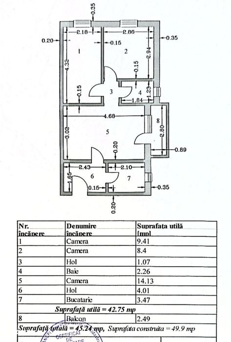 Apartament cu 3 camere, etaj 4, VASLUI zona CENTRU;