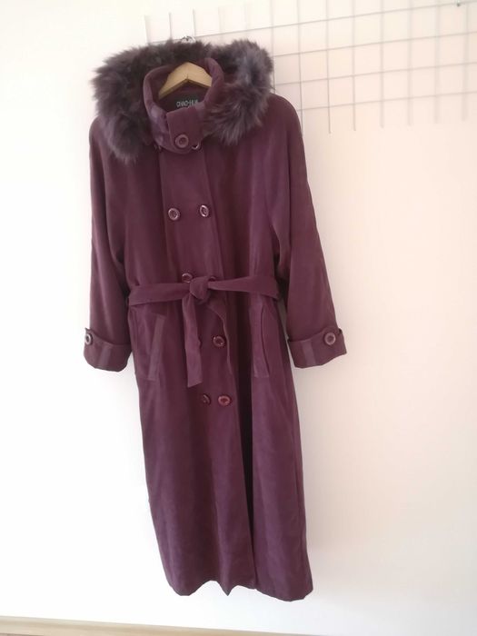 Топъл шлифер, сваляща се подплата, качулка, размер L