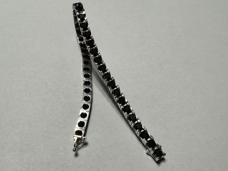 Brățară Tennis, unisex, din aur alb de 14K cu diamante negre naturale de 17 carate