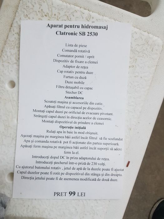 Vand aparat pentru hidromasaj CLATRONIC SB 2530