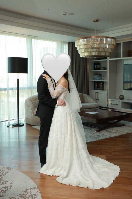 Свадебное платье мечты — корсет, шлейф, фата, бисер, на размер S-M