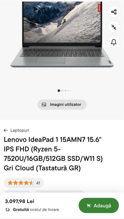 Lenovo IdeaPad 1 15.6 FHD Ryzen 5 16gb ram, 512gb, sigilat, OCAZIE