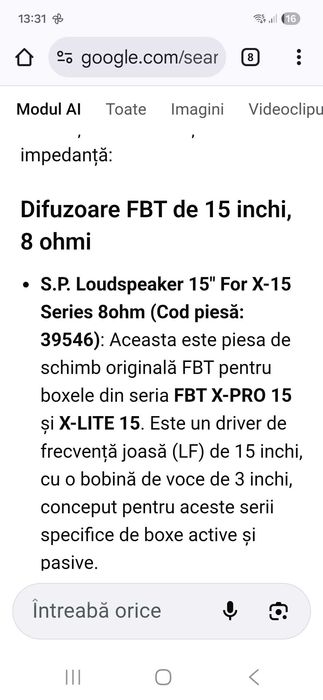 Difuzoare FBT 15 inch