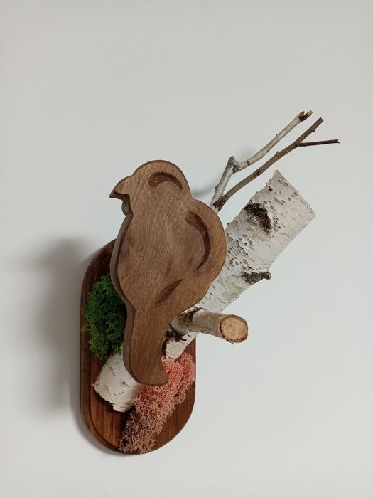 Декорация птици от бреза със скандинавски мъх -бухал, врабче,кълвач