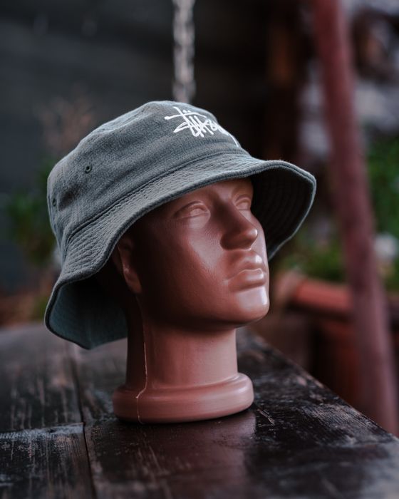 Bucket palarie fisherman hat Stussy cotton crinkle fabric petrol grey