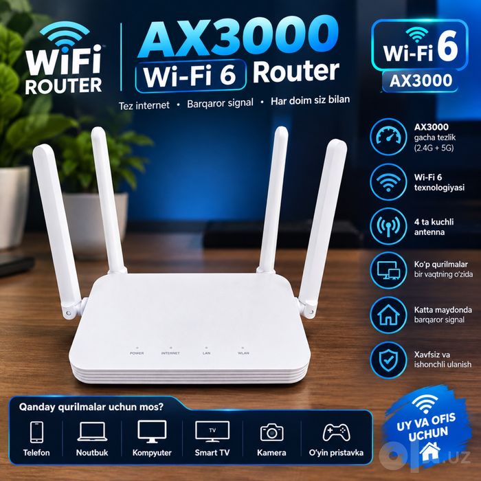 Wi-fi 6 ax3000 router uztelecomga tushadi kuchli signal va yuqori tez