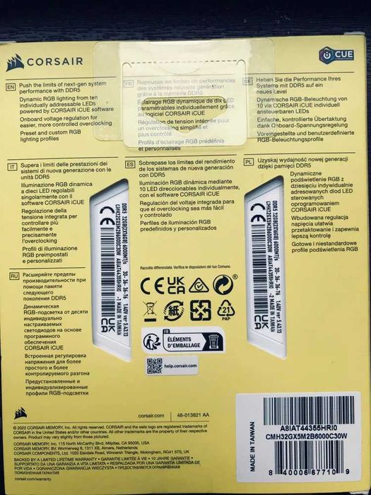 Рам памет Corsair VENGEANCE RGB White 32GB (2x16GB) DDR5 6000MHz CL30