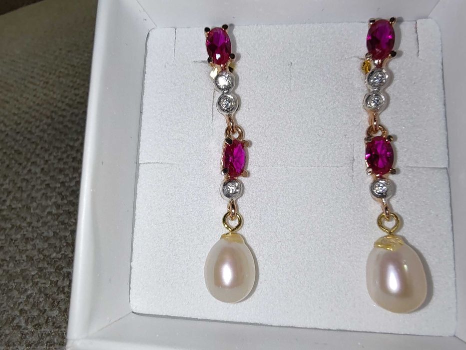 Cercei din aur roz argint și diamante