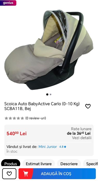 Scaun baby active Carlo plus baza isofix