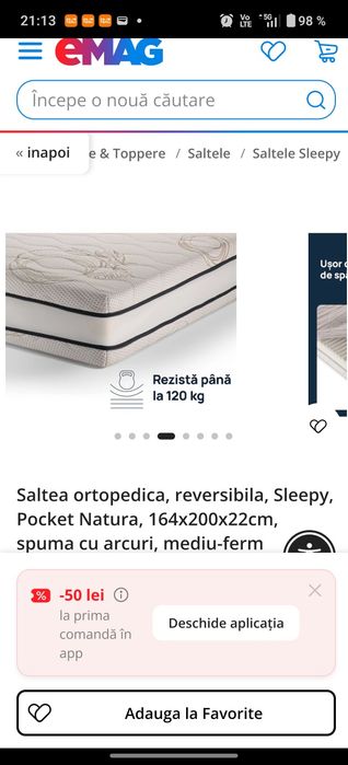 Saltea 1.6 /2.0 spuma memorie husa detașabilă
