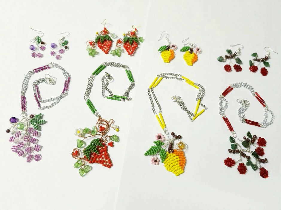 Seturi handmade fructe din margele, cirese, caise, unicat, deosebite