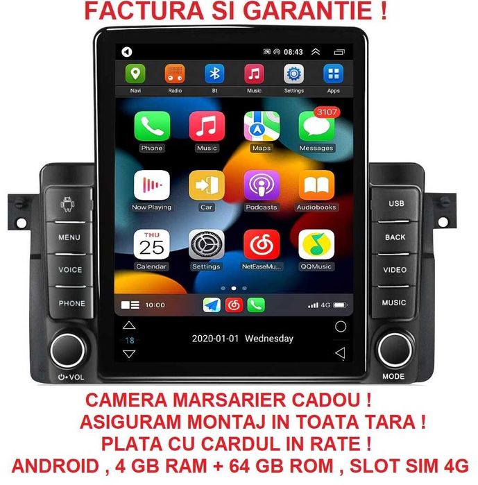 Navigatie BMW E46 din 1999 - 2006 Ecran TESLA 9.7 inch 4GB RAM