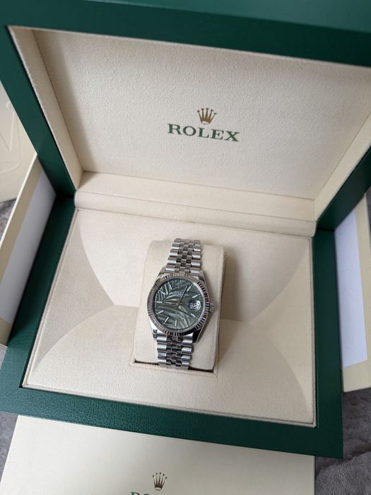 Rolex datejust 36 palm motif  aur alb /otel