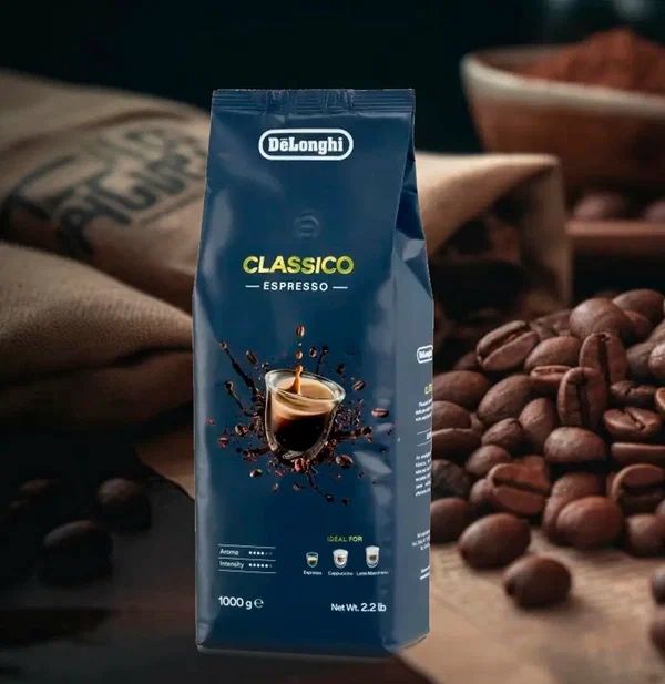 Кофе в зернах DeLonghi Classico, 50% арабика, 50% робуста, темная