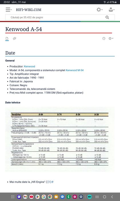 Kenwood A-54. Amplificator și tuner. Cota: L-36 cm. Preț fix !