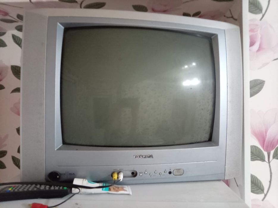 Телевизор в рабочем состоянии с пультом