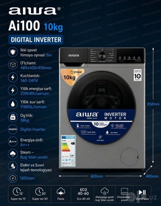 Стиральная машина от 6 кг до 10 кг