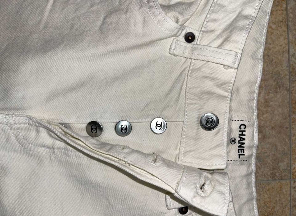 дънки бели слонова кост шанел chanel деним панталон като нови дълги