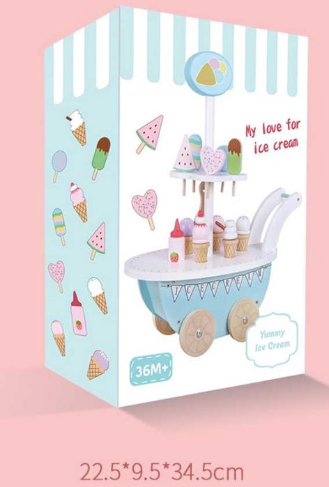 Дървена КОЛИЧКА ЗА СЛАДОЛЕД за деца - ПАРТИ ХРАНА / дървени играчки
