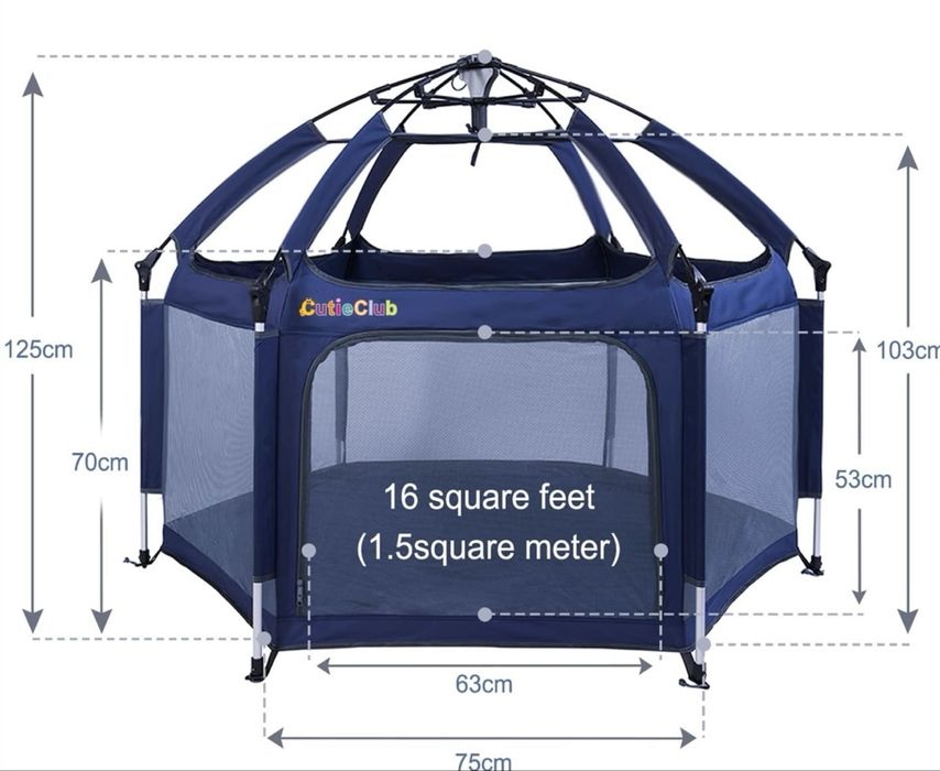 Țarc pliabil cu saltea și protecție UV