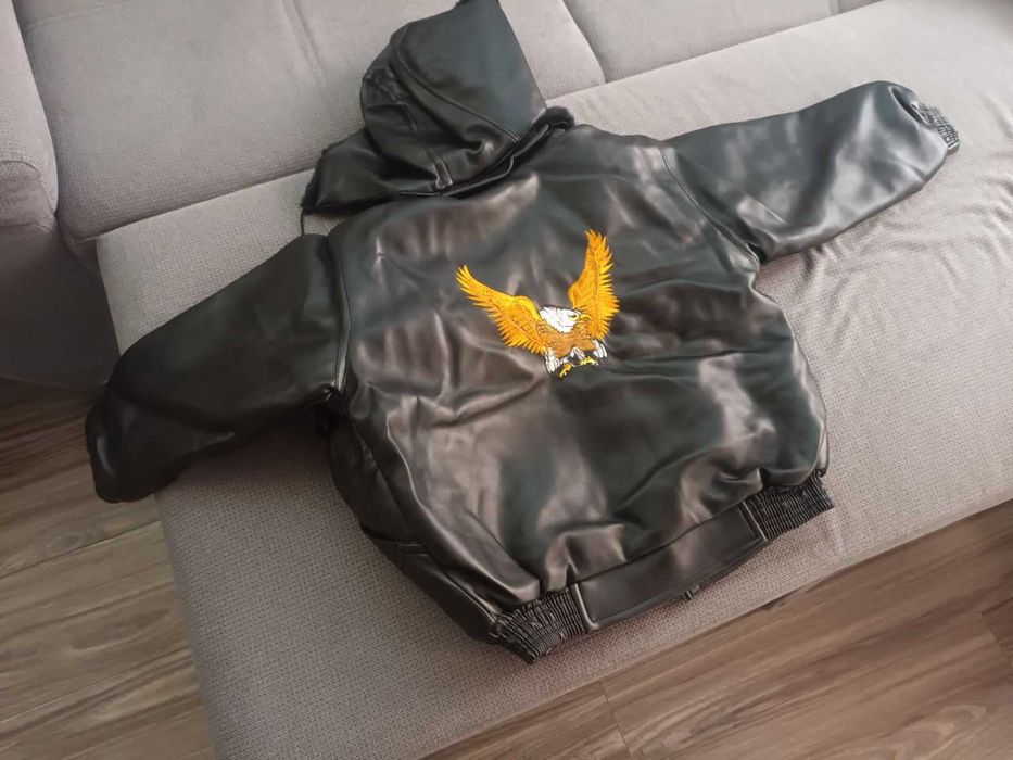 Кожено яке за момче 7-8 г с топла подплата и качулка 122-128 см