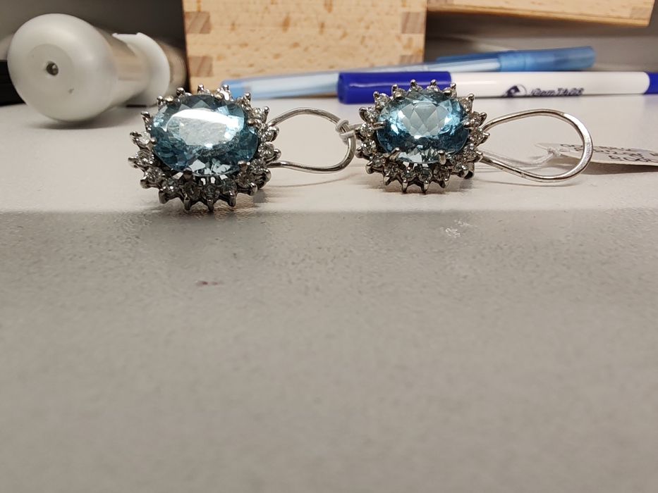 Cercei cu diamante și aquamarin Aur 18k Gr 8,82 cod unic 882