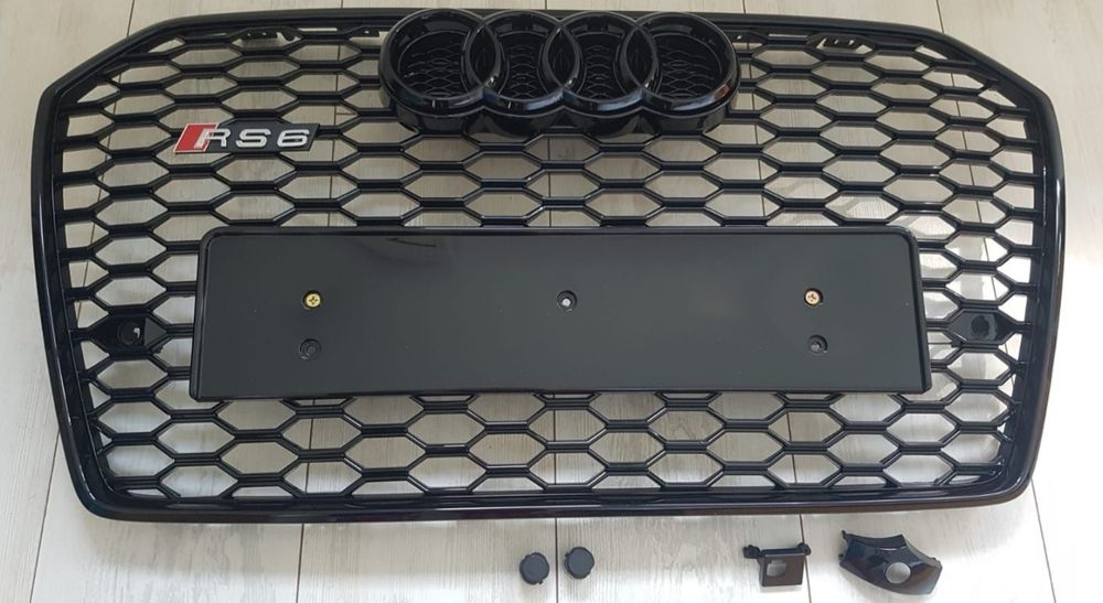Oferta-Grila-RS6-Look-Fagure-Negru-Lucios-Audi-A6-C7.5-FL-2016-2017-2018-Facelift-Embleme-Incluse-Calitate-Superioara-Poze-Reale-Noua