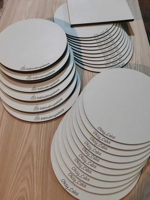 Подставки и подложки для тортов из фанеры, ХДФ, пластик, фомакс