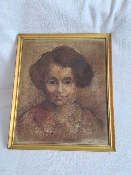 tablou vechi pictura pe panza 36/42 cm semnat Cornelia Emilian