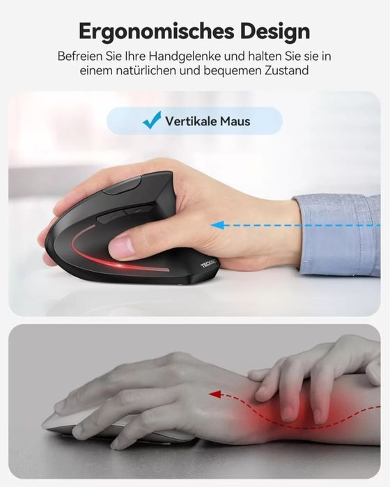 Mouse  TeckNet ergonomic, wireless reincarcabil, vertical, 4800 dpi