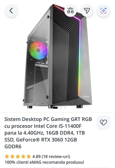 Sistem Desktop PC Gaming + Monitor AOC 23,8” + Tastatura + Mouse