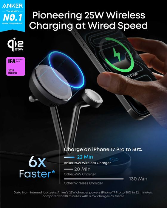 3-в-1 Anker Prime Wireless Charging Station (25W, TEC Cooling)
