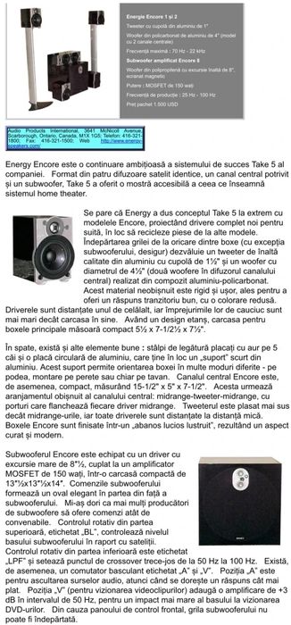 Energy ENCORE Sistem HiEnd 1100W Made in CANADA Preț MAGAZIN1500€ 40Kg