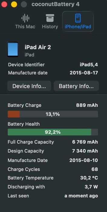 iPad Air 2 (16GB) Wi-Fi + Cellular | ТОП батерия – само 68 цикъла!