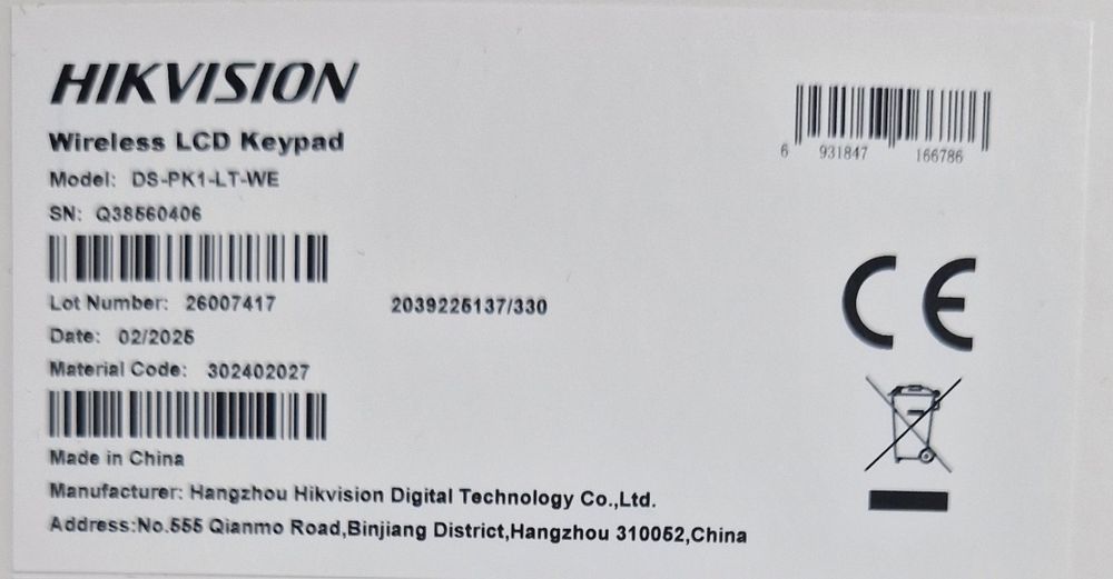 Tastatura alarma HIKVISION, noua