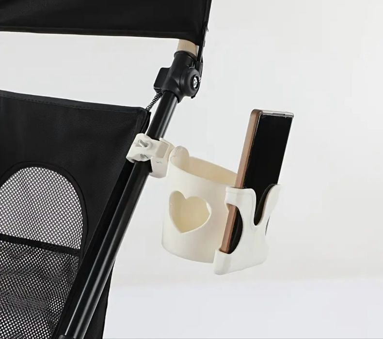 Поставка бяла и черна за чаша и телефон за колело или детска количка
