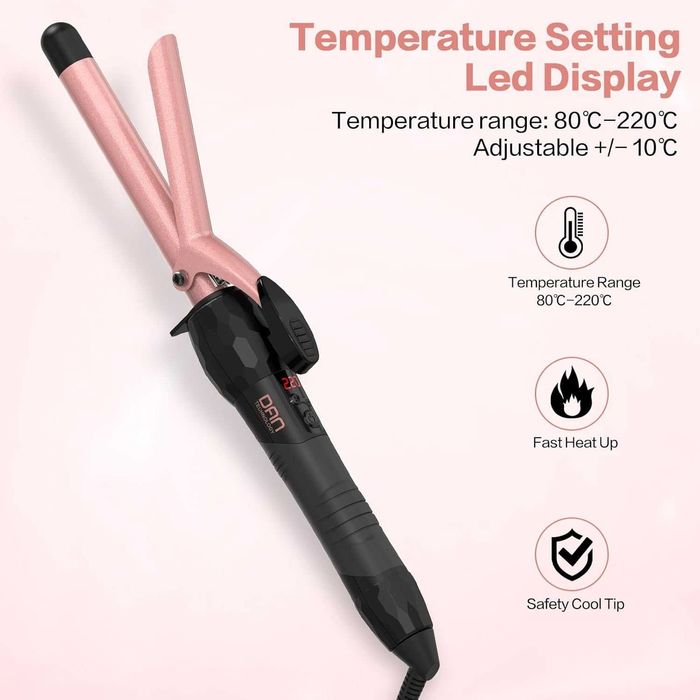 Керамична маша за коса с ръкавица DAN Technology, розово злато, 16 mm