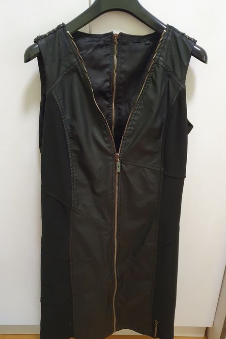 Дамска рокля с кожа и памучен плат