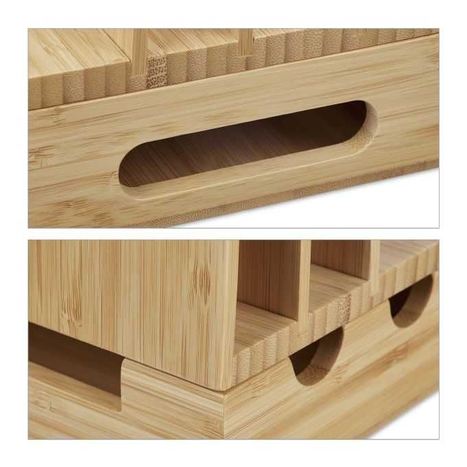 Бамбукова зарядна станция, органайзер за много устройства Relaxdays