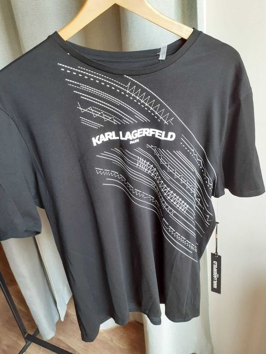 Tshirt, маркова тениска Karl Lagerfeld black, lines