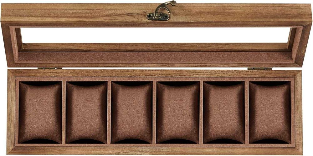 Cutie depozitare ceasuri Songmics, 6 sloturi, capac din sticla, lemn