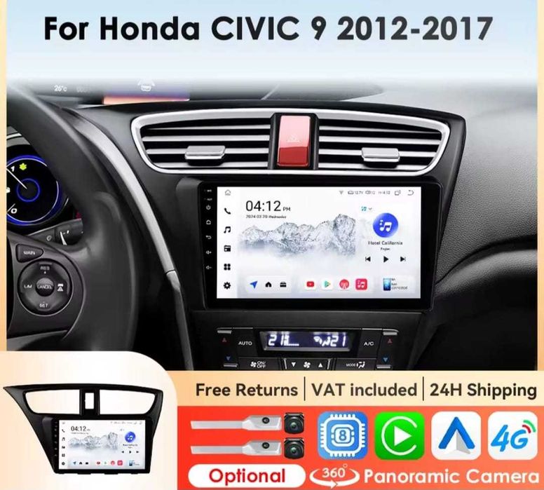 Navigatie android Honda Civic Waze YouTube Bluetooth