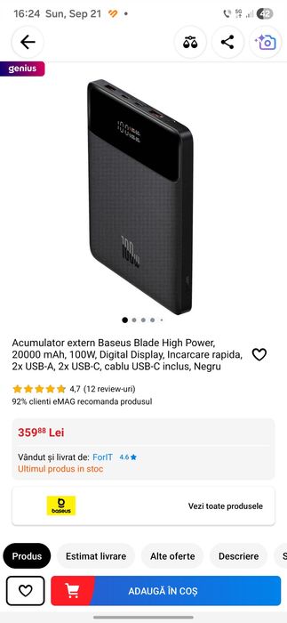 Baterie externă Baseus Blade HD 20.000mAh, 100W, Negru